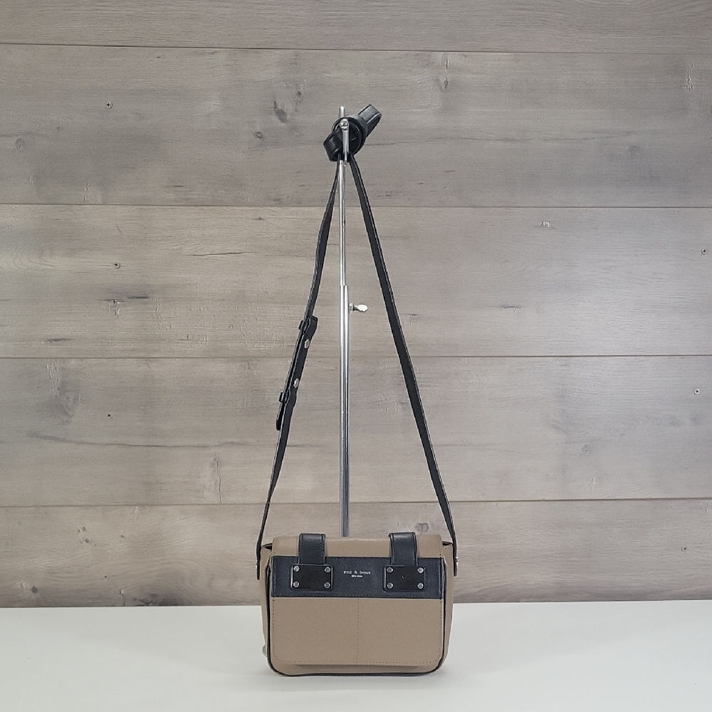 Rag & Bone Mini Pilot Lambskin Taupe Black Leather Crossbody Shoulder Bag